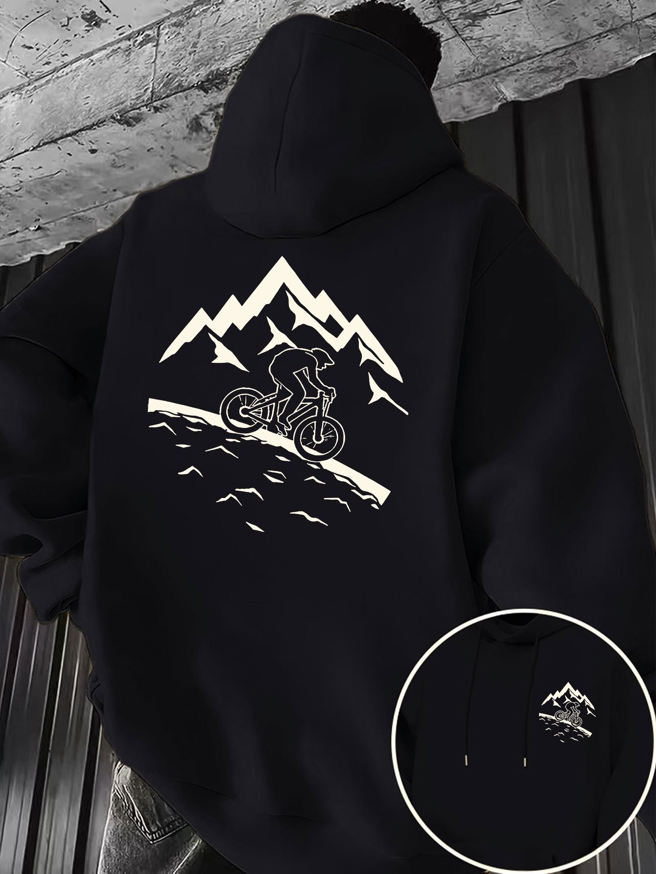 Mountain Biking Outfit - Sweatshirt berkerudung pria dengan motif bersepeda